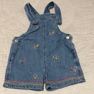 GAP Blue Denim Kids Overalls with Floral Embroidery